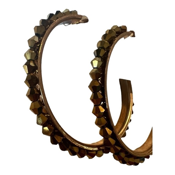 Boutique Bronze Gold 2” Large Rhinestone Hoops Earrings NEW - Picture 2 of 8